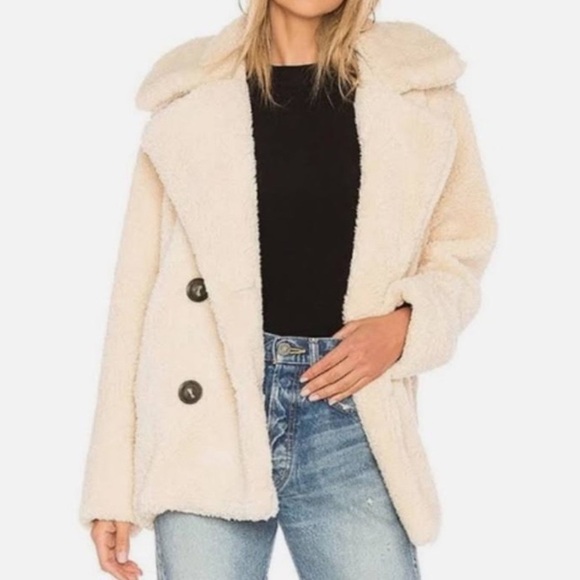 Free People notched Teddy peacoat Jacket cream nbnn - Picture 7 of 16